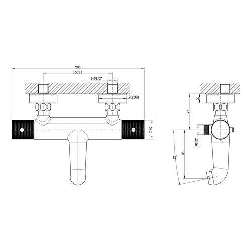 Wiesbaden Ribbd thermostatische badmengkraan hartafstand 15cm | Mat zwart Wiesbaden Wiesbaden Ribbd thermostatische badmengkraan hartafstand 15cm | Mat zwart