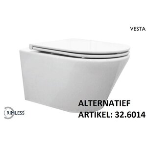 Wiesbaden Vesta wandcloset rimless met Flatline toiletzitting softclose en quick release | Glans wit