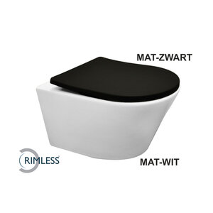 Wiesbaden Vesta wandcloset rimless | Mat wit | met Shade slim toiletzitting softclose en quick release | Mat zwart