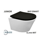 Wiesbaden Wiesbaden Vesta junior wandcloset rimless verkort | Glans wit | Shade slim toiletzitting softclose en quick release | Mat zwart