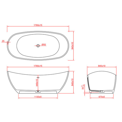 Wiesbaden Wiesbaden Eva Solid Surface vrijstaand bad type 178x84x64cm | Mat wit