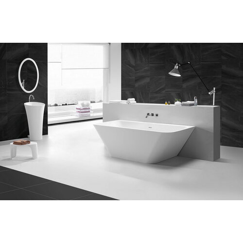 Wiesbaden Inge Solid surface half vrijstaand bad 180x84x57cm | Mat wit Wiesbaden Wiesbaden Inge Solid surface half vrijstaand bad 180x84x57cm | Mat wit