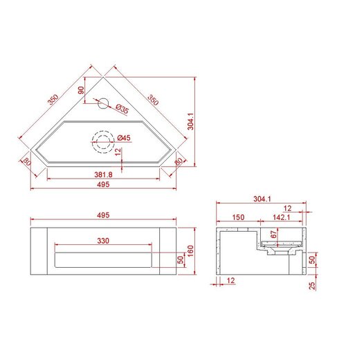 Wiesbaden Wiesbaden Julia hoekfontein Solid surface 35 x 35 x 16cm | Mat wit