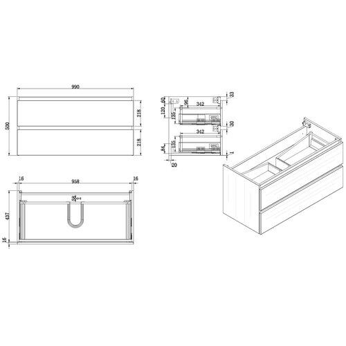 Wiesbaden Vision onderkast met 2 laden 100x46 | Houtnerf grijs Wiesbaden Wiesbaden Vision onderkast met 2 laden 100x46 | Houtnerf grijs