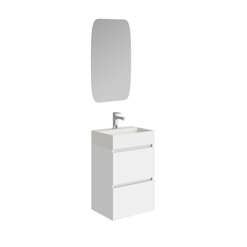 Xellanz Xellanz Mini onderkast met 2 laden glans wit en wastafel keramiek glans wit 45 cm inclusief spiegel