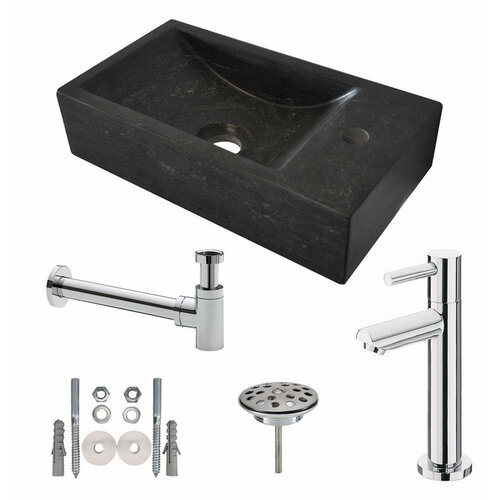 Wiesbaden Wiesbaden One Pack Hardstenen fontein 40x22x10 rechts compleet