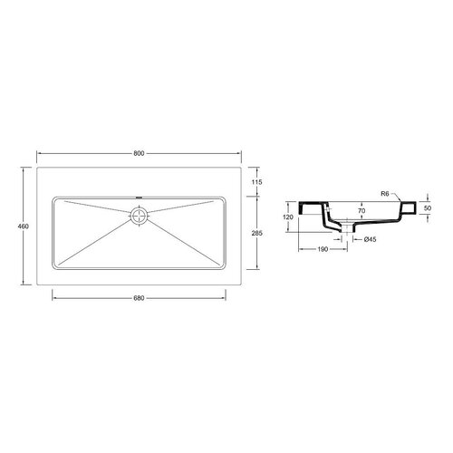 Wiesbaden Wiesbaden Kera wastafel enkel zonder kraangat 80x46x5cm keramiek | Glans wit