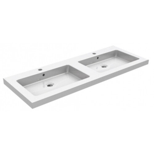 Wiesbaden Kera wastafel dubbel met 2 kraangaten 120x46x5cm keramiek | Glans wit Wiesbaden Wiesbaden Kera wastafel dubbel met 2 kraangaten 120x46x5cm keramiek | Glans wit