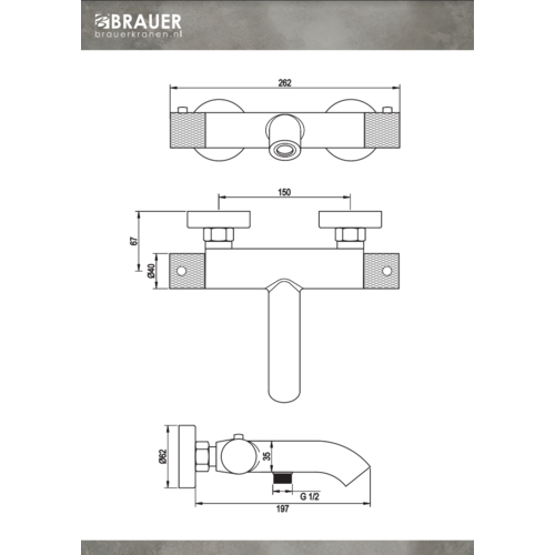 BRAUER Chrome Carving opbouw baddouche thermostaatkraan chroom | Chroom Brauer BRAUER Chrome Carving opbouw baddouche thermostaatkraan chroom | Chroom