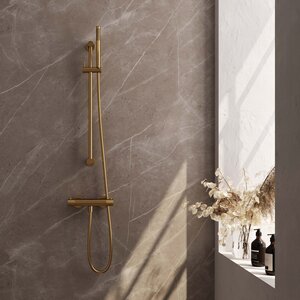 BRAUER Gold Carving opbouw douche thermostaatkraan met glijstang en staaf handdouche en doucheslang goud geborsteld PVD