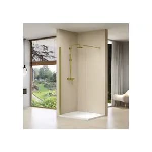 Van Rijn Products ST01 | Vaste wand | 107-109cm breed 8mm | Helder glas | incl. messing muurprofiel 200cm hoog en stabilisatiestang