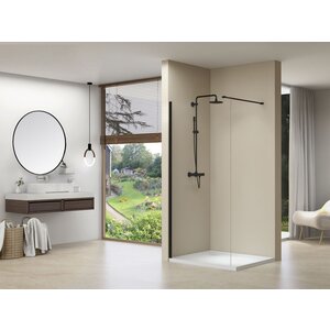 Van Rijn Products ST01 | Vaste wand | 137-139 cm breed 8mm | Helder glas | incl. mat zwart muurprofiel en stabilisastiestang 120cm, 200cm hoog.