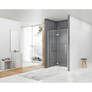 Van Rijn Products ST05 | Nisdeur | met vast deel 1070-1110 x 2000 helder clear glas 8 mm, chroom, incl. stabilisatiestang en greep