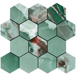 Baldocer Cerámica Onyx Turquoise polished mozaiek hexagon op net van 29x27cm