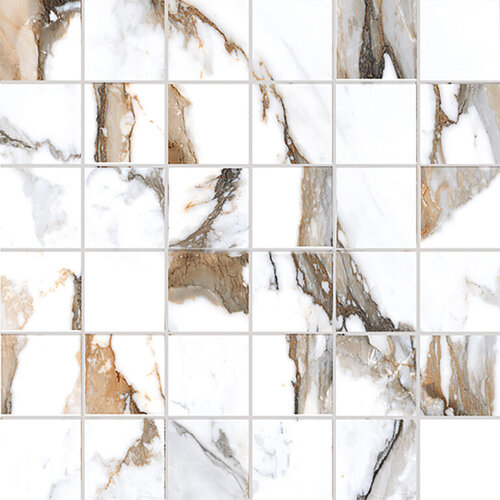 Calacatta Gold mozaiek pulido 5x5 op net van 30x30 EnergieKer Calacatta Gold mozaiek pulido 5x5 op net van 30x30