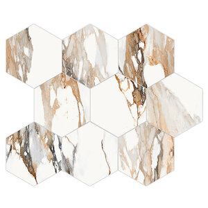 Calacatta Gold mozaiek pulido hexagon op net van 26x30