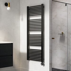 Instamat Rim elektrische handdoekradiator met zwarte thermostaat 170x60cm soft zwart 1000W