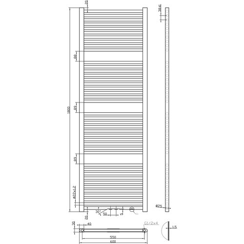 Best-Design Zero radiator recht model 1800x600mm