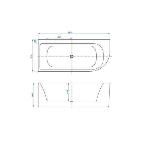 Best-Design Living half vrijstaand 180x80x60cm links acryl wit glans