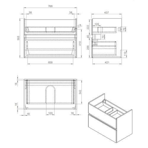 Best-Design Quick badkamermeubelset 80x43.7cm met 2 softclose laden 1 kraangat MDF grijs eiken