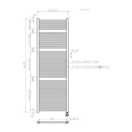 Best-Design Senden elektrische radiator 180x60cm 1160watt wit glans