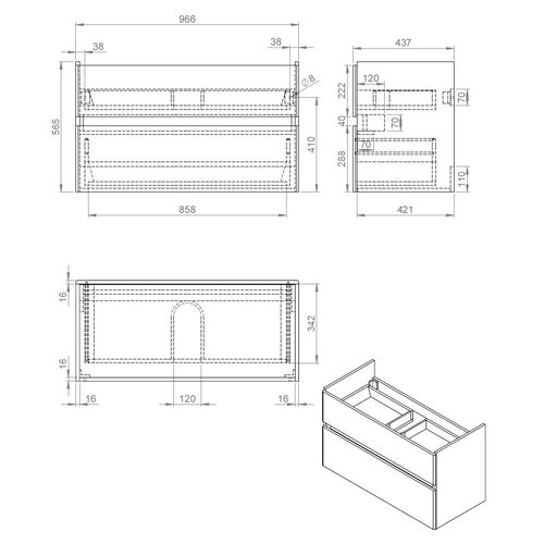 Best-Design Quick Black Greeploos meubel onderkast en wastafel 100 cm mat zwart