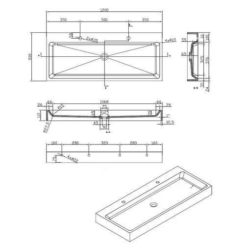 Best-Design Opera 120 wastafel Just Solid 120x50x11cm