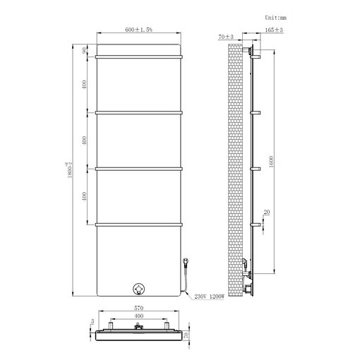 Best-Design Brenner 180x60cm 1200watt aluminium Mat wit