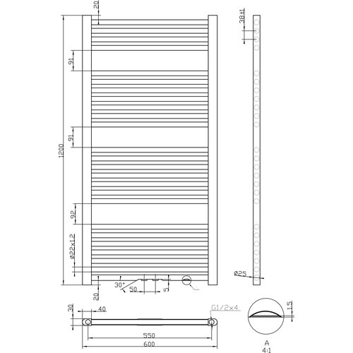 Best-Design Zwart Zero radiator recht model 1200x600mm
