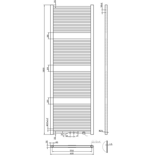 Best-Design Zwart Zero radiator recht model 1800x600mm