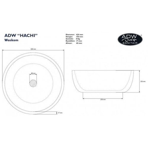 Best-Design Aquastone Haichi opbouw waskom diameter 42cm hoogte 15cm lime white