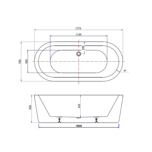 Best-Design bad vrijstaand zwart wit 178x80x55cm