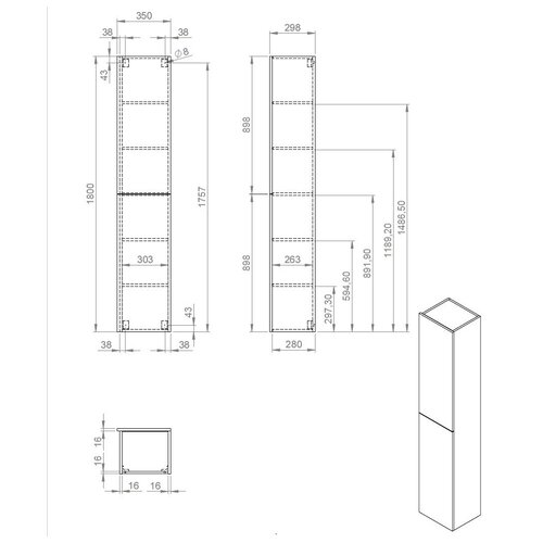 Best-Design Blanco Oceanic hoge kolomkast L&R 35x180 cm oceanic A