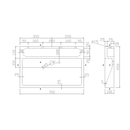 Best-Design Dieplot 70 opbouw wastafel Limestone 70x45x10cm zonder kraangat