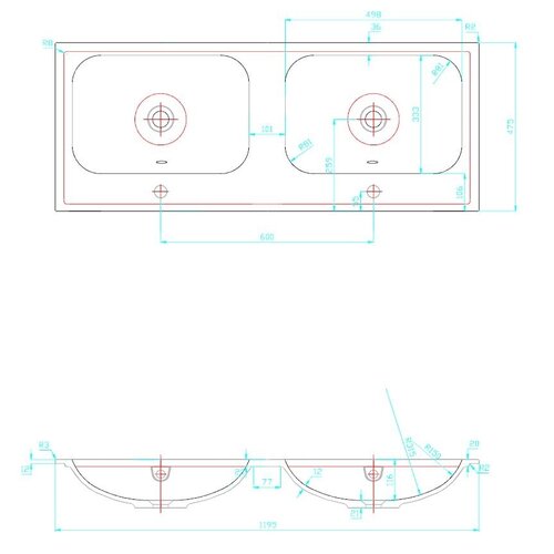 Best-Design duo wastafel 120 cm tbv meubel Hydra / Bora met 2 kraangaten