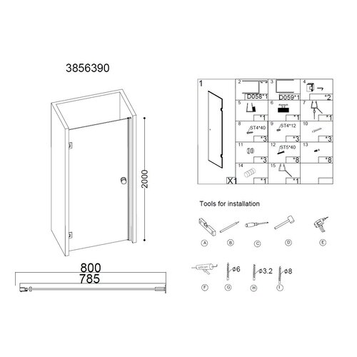 Best-Design Erico nisdeur 78,5 80x200cm NANO glas 8mm