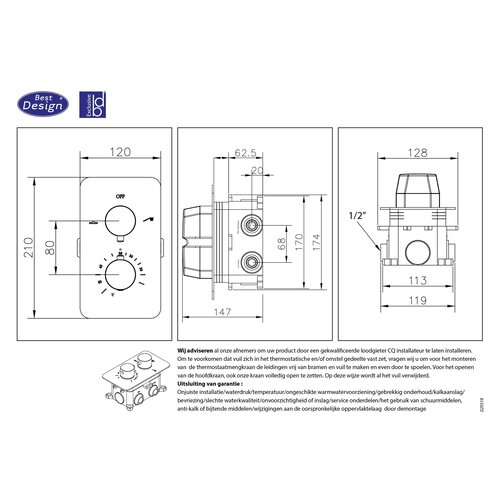 Best-Design Lyon inbouwthermostaat & inb.box 1/2 rosé-mat-goud