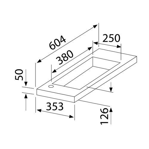 Best-Design Slim wastafel voor meubel 60 cm ondiep 35 cm zonder kraan gat