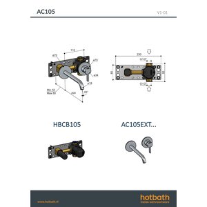 Hotbath Afbouwdeel t.b.v. inbouw wastafelmengkraan met 20cm uitloop Geborsteld Zwart PVD AC105EXTMBP