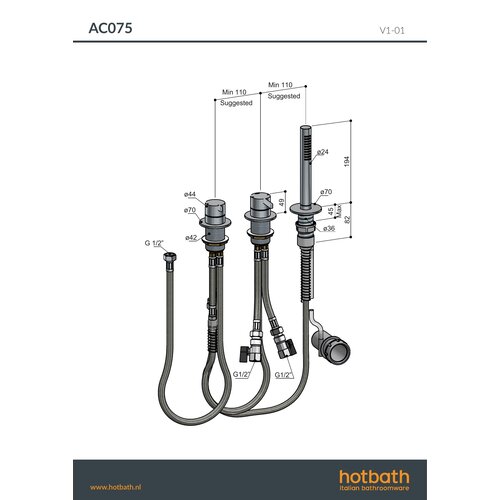 HotBath Hotbath Badrandcombinatie eenhendel mengkraan met 2-weg omstel met handdouche Chroom AC075CR