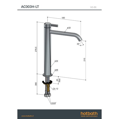 HotBath Hotbath Wastafelmengkraan Hoog zonder waste Chroom AC003HCR