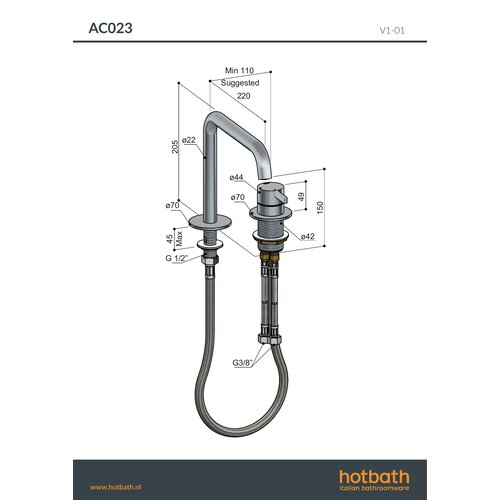 Hotbath Wastafelmengkraan 2-gats met draaibare uitloop, zonder waste Geborsteld Nikkel AC023GN HotBath Hotbath Wastafelmengkraan 2-gats met draaibare uitloop, zonder waste Geborsteld Nikkel AC023GN
