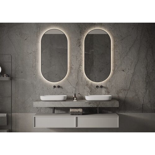 Martens & Meijer spiegel Ovaal met verlichting en verwarming Weston | Mat zwart | 100x200 cm Martens & Meijer Martens & Meijer spiegel Ovaal met verlichting en verwarming Weston | Mat zwart | 100x200 cm