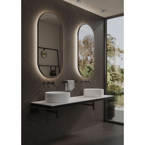 Martens & Meijer spiegel Ovaal met verlichting en verwarming Weston | Geborsteld Gun Metal | 70x140 cm Martens & Meijer Martens & Meijer spiegel Ovaal met verlichting en verwarming Weston | Geborsteld Gun Metal | 70x140 cm