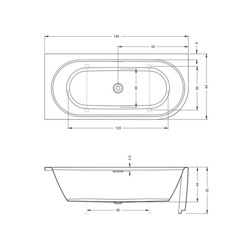 Riho Riho Desire Corner halfvrijstaand bad | 184x84cm | Rechts | Mat Wit | Met badvulcombinatie | Nee | Ja