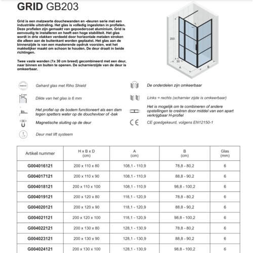 Riho Grid GB203 douchecabine 3-delig zij-instap | 130x90cm Riho Riho Grid GB203 douchecabine 3-delig zij-instap | 130x90cm