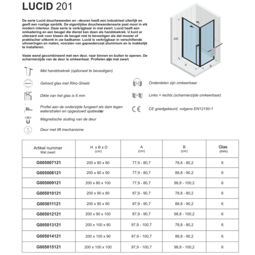 Riho Lucid 201 douchecabine zij-instap | 80x100cm Riho Riho Lucid 201 douchecabine zij-instap | 80x100cm