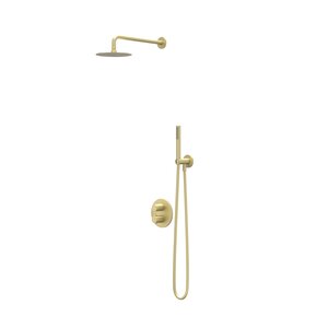 IVY Bond inbouw regendoucheset 2-weg | Geborsteld Mat Goud pvd | 30cm | 0,2cm | 40cm wandarm | 3-Standen handdouche | Nee