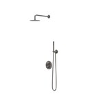 IVY IVY Pact inbouw regendoucheset 2-weg - 40cm wandarm - 20cm slim hoofddouche rond - wandhouder - 3-standen handdouche - Geborsteld Metal Black pvd