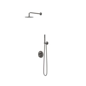 IVY Pact inbouw regendoucheset 2-weg - 40cm wandarm - 25cm slim hoofddouche rond - wandhouder - 3-standen handdouche - Geborsteld Metal Black pvd